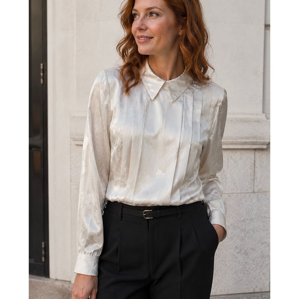 Vintage Jones New York Silk Blouse Cream Shoulder Pads Women’s Small